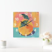 オレンジ色のリゾグラフ スクエア壁時計 (ホーム)