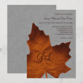 オレンジ色のリネン紙にモノグラムの結婚式招待状 招待状 (正面/裏面)