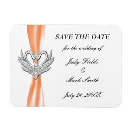 オレンジ色のリボンシルバースワン日付磁石を保存 マグネット