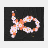 オレンジ色のリボン腎がんの認知度 フリースブランケット (正面(横))