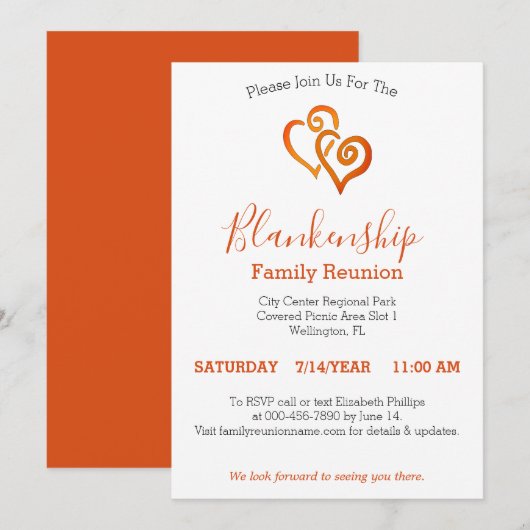 オレンジ色のリンクハート ファミリーリユニオン テンプレート (正面/裏面)