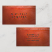 オレンジ色のレザーテクスチャ | ダブルステッチ 名刺 (正面/裏面)