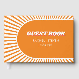オレンジ色のレトロなピンクのインスパイア70s結婚の色 ゲストブック