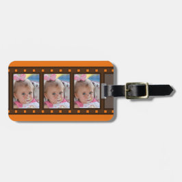 オレンジ色のレトロなフィルムストリップの荷物タグ(最大3枚の肖像写真) ラゲッジタグ