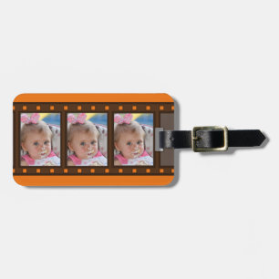 オレンジ色のレトロなフィルムストリップの荷物タグ（最大3枚の肖像写真） ラゲッジタグ