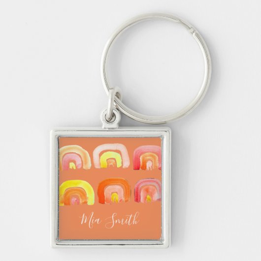 オレンジ色のレトロなレトロなアート キーホルダー (正面)