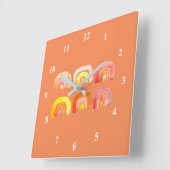 オレンジ色のレトロなレトロなアート スクエア壁時計 (傾斜)