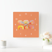 オレンジ色のレトロなレトロなアート スクエア壁時計 (ホーム)