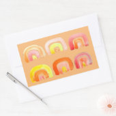 オレンジ色のレトロなレトロなアート 長方形シール (封筒)