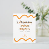 オレンジ色のレトロスペインのな赤ちゃんシャワーモダン ポストカード (スタンド正面)