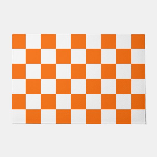 オレンジ色のレトロチェックCheckerboardパターン ドアマット (正面)