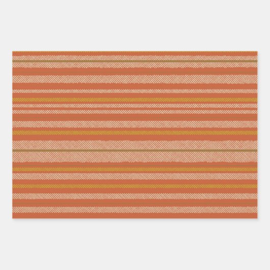 オレンジ色のレトロメッシュストライプの ラッピングペーパーシート (正面)