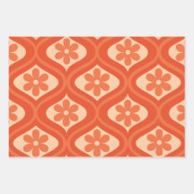 オレンジ色のレトロ70年代の花模様