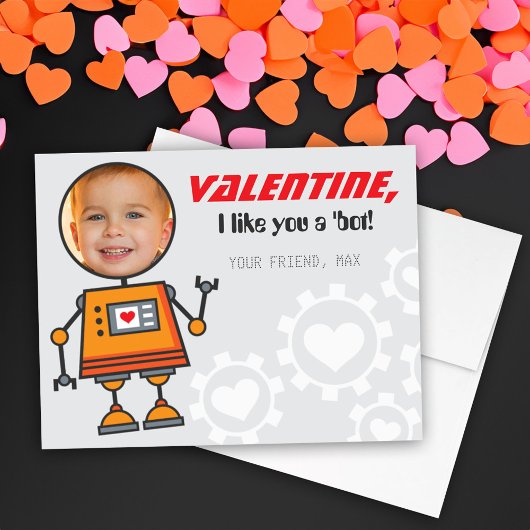 オレンジ色のロボットValentines Day Kids Photo Classroom シーズンカード