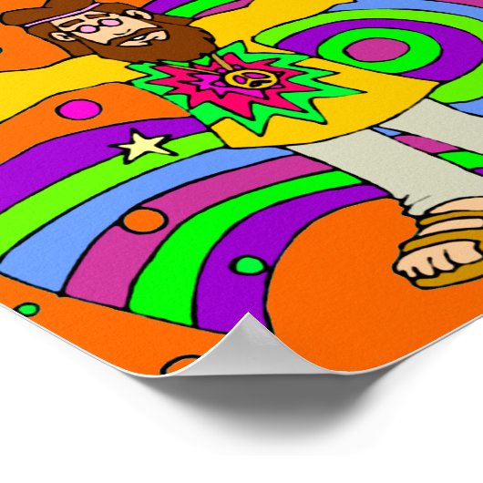 オレンジ色のロンハエアー付きヒッピー ポスター (角)