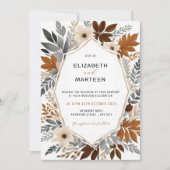 オレンジ色のワイルドフラワーの秋のウェディング 招待状 (正面)
