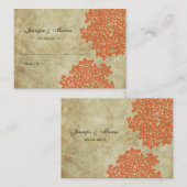 オレンジ色のヴィンテージフローラシーティングカード プレイスカード (正面/裏面)