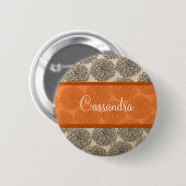 オレンジ色のヴィンテージ《植物》百日草ボタン 缶バッジ (正面&裏面)