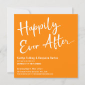 オレンジ色の上にホワイト レトロ パターン ハッピーエバーアフター 招待状 (正面)