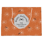 オレンジ色の不気味なスパイダーウェブカスタムハロウィーン ラージペーパーバッグ (正面)