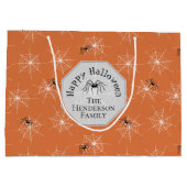 オレンジ色の不気味なスパイダーウェブカスタムハロウィーン ラージペーパーバッグ (裏面)