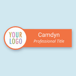オレンジ色の丸型スタッフネームタグ会社のロゴ 名札
