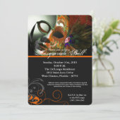 オレンジ色の仮装ボールマスクコスチュームのハロウィーンパーツ 招待状 (スタンド正面)