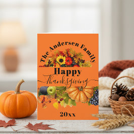 オレンジ色の伝統的なハーベストの感謝祭 カード