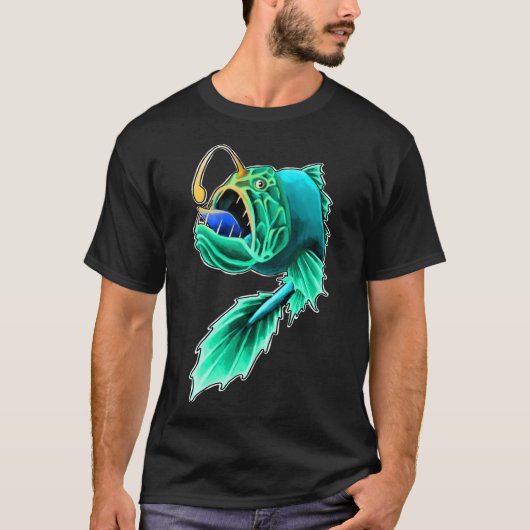 オレンジ色の光る青いアンコウ Tシャツ (正面)
