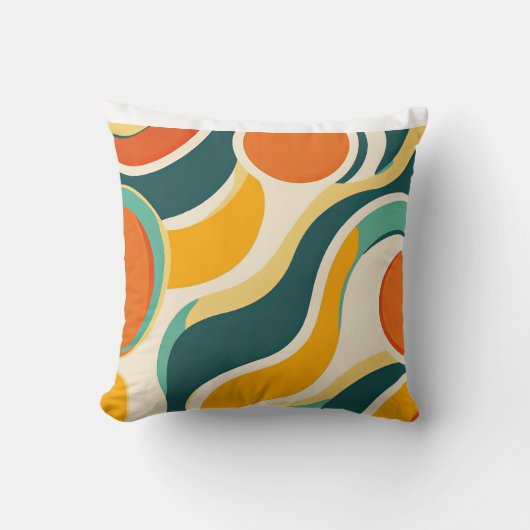 オレンジ色の円とカラーストリーム クッション (正面)