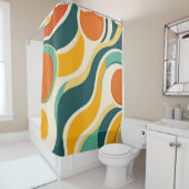 オレンジ色の円とカラーストリーム シャワーカーテン (インサイチュ)