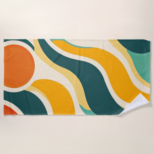 オレンジ色の円とカラーストリーム ビーチタオル (正面)