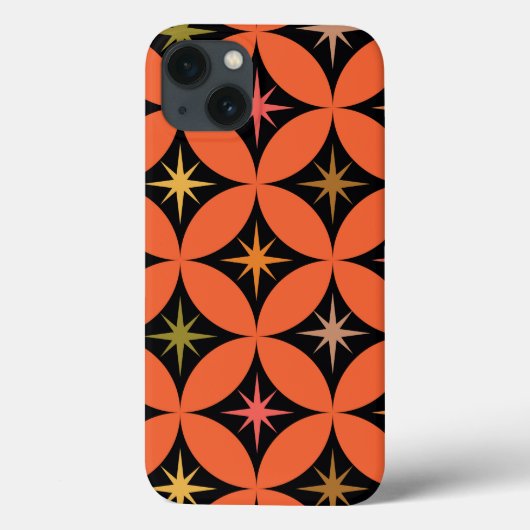 オレンジ色の円上のミッドセンチュリーアトミック柄の星 Case-Mate iPhoneケース (裏面)