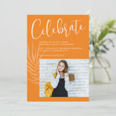 オレンジ色の写真卒業 招待状 (スタンド正面)