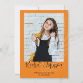 オレンジ色の写真卒業 招待状 (裏面)