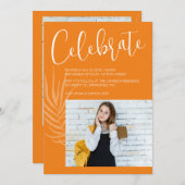 オレンジ色の写真卒業 招待状 (正面/裏面)