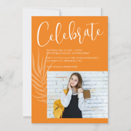 オレンジ色の写真卒業 招待状