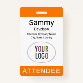 オレンジ色の出席者バッジイベントロゴランヤードクリップリール バッジ (正面)