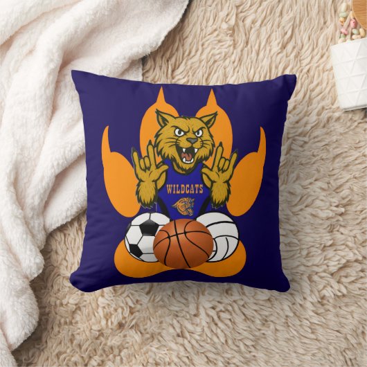 オレンジ色の前足ヤマネコ大好きスポーツ クッション (ブランケット)