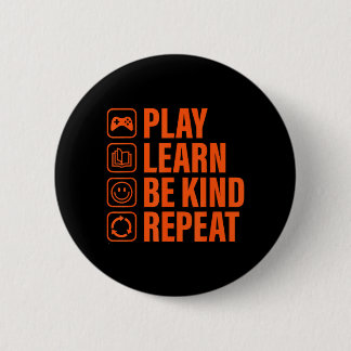 オレンジ色の反いじめデー Play Learn Be Kind Repeat 缶バッジ