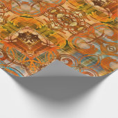 オレンジ色の古いヴィンテージパターンのアートデコ ラッピングペーパー (角)