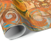 オレンジ色の古いヴィンテージパターンのアートデコ ラッピングペーパー (ロールコーナー)