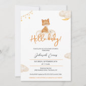 オレンジ色の可愛いキツネのベビーシャワー招待状 招待状 (正面)