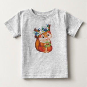オレンジ色の可愛いリス ベビーTシャツ