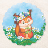 オレンジ色の可愛いリス ペーパーコースター (正面)