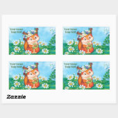 オレンジ色の可愛いリス 長方形シール (シート)