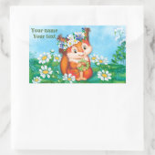 オレンジ色の可愛いリス 長方形シール (バッグ)