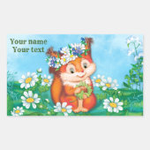 オレンジ色の可愛いリス 長方形シール (正面)