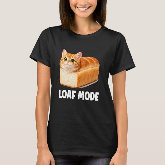 オレンジ色の可愛い猫のパンおもしろいミームロンT Tシャツ (正面)