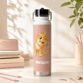 オレンジ色の可愛い猫の子供用水筒 ピンク ウォーターボトル